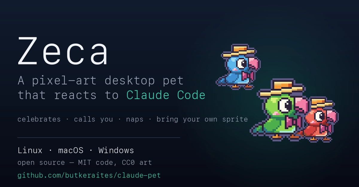 Zeca: a pixel-art desktop pet that reacts to Claude Code