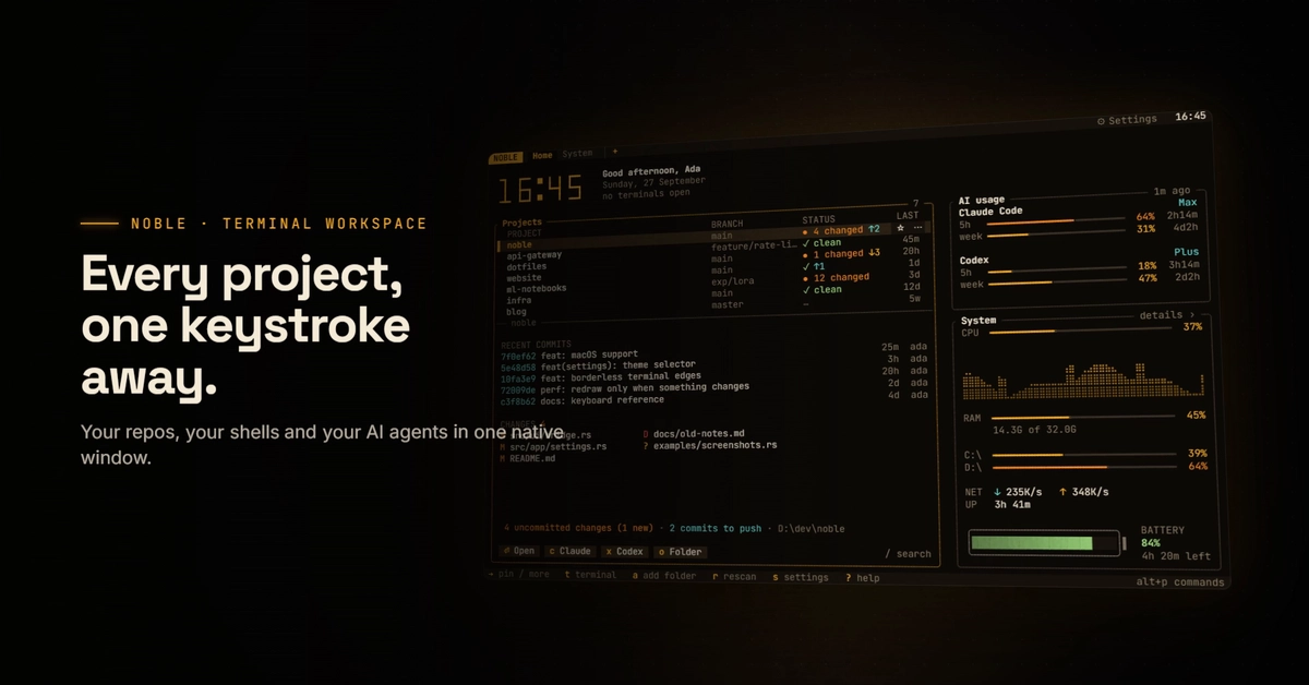 NOBLE: a HUD terminal workspace for AI coding agents, written in Rust