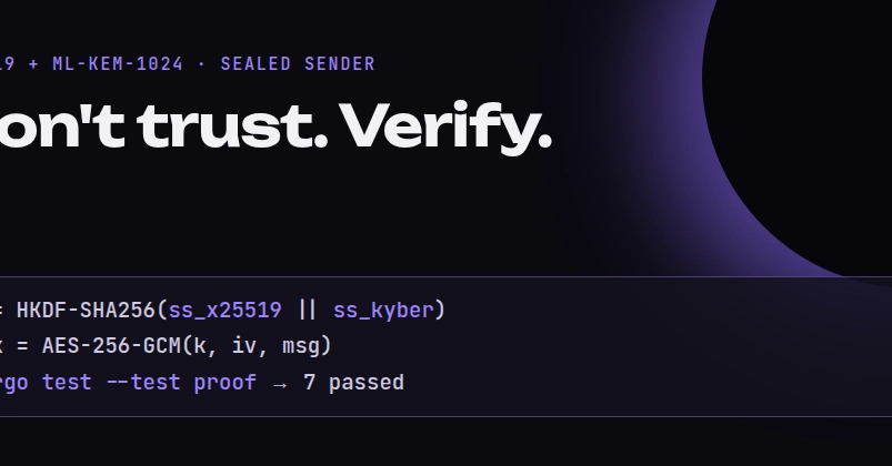 Don't trust your messenger: post-quantum sealing you can verify with 7 tests