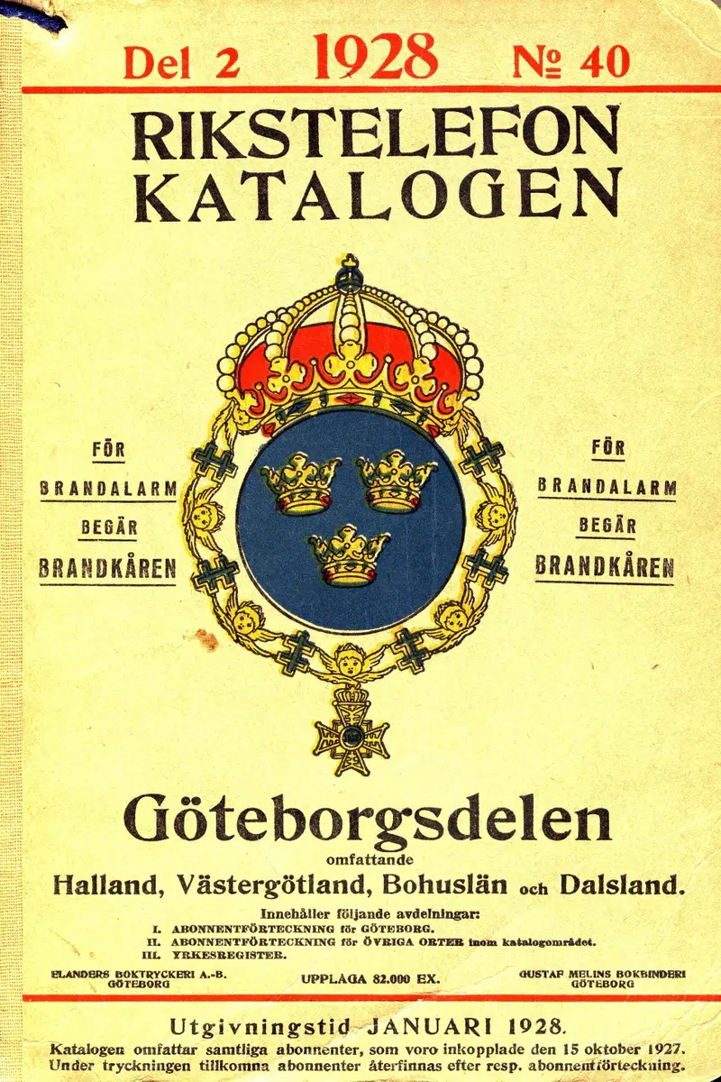 Cover of a 1928 Swedish national telephone directory, the Rikstelefonkatalogen